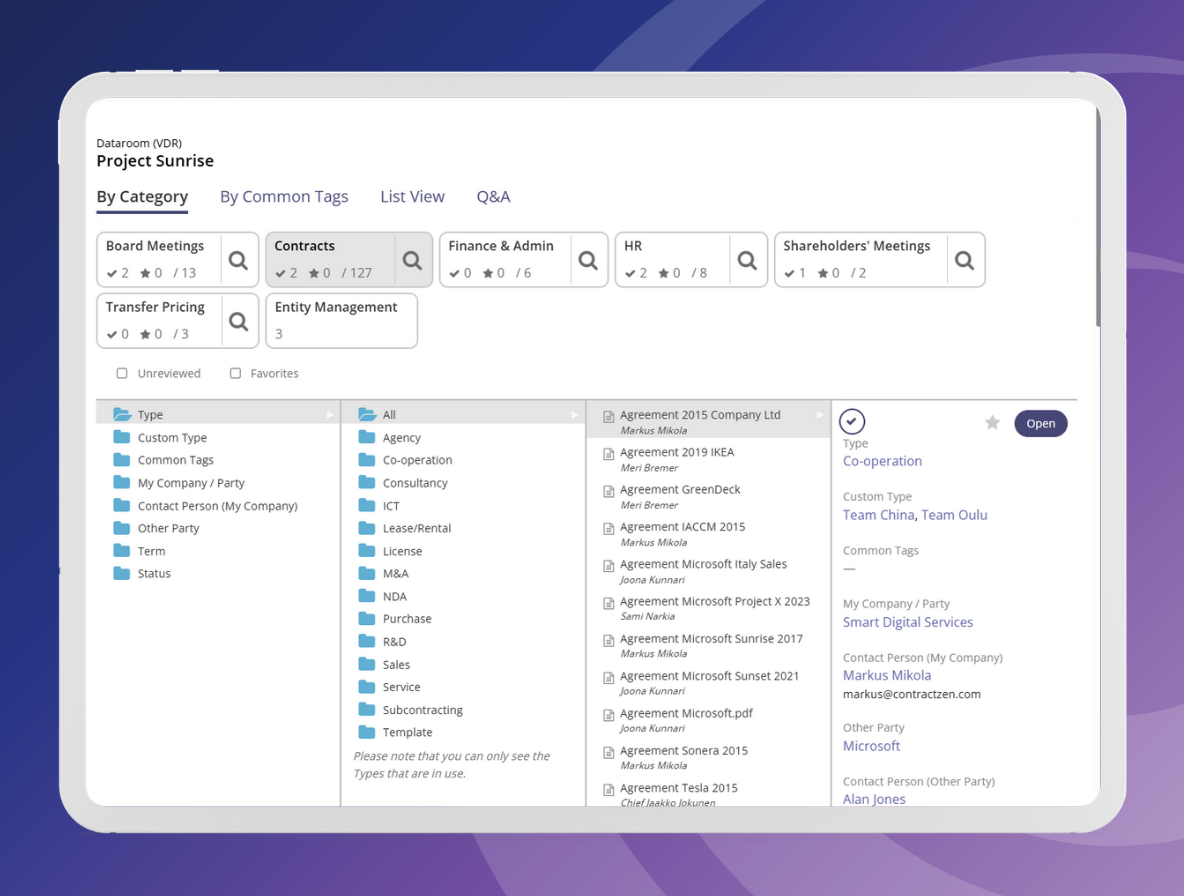Built-in data rooms (VDR)